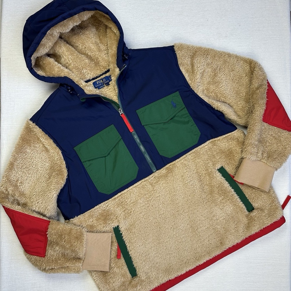 POLO RALPH LAUREN Mens 1/2-Zip ColorBlock Hybrid Hi Pile Pullover Jacket Large